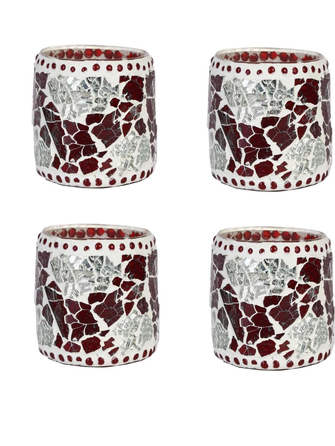 Somil Vibrant Multicolor Glass Candle Holder, Size-7 X 7 X 7  Cm Pack OF 4