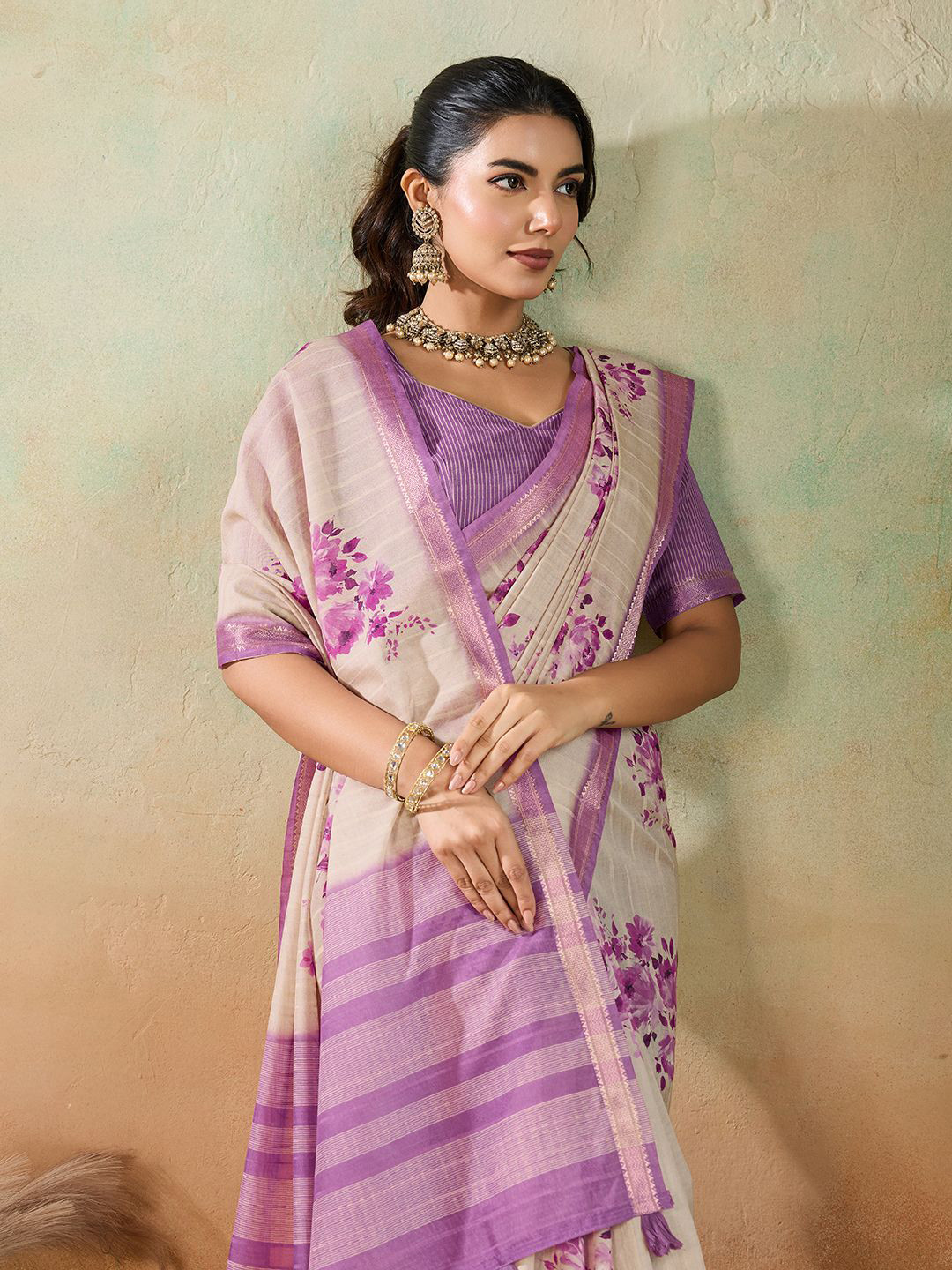 PBS PRINTS Floral Print Maheshwari Saree with Zari Border