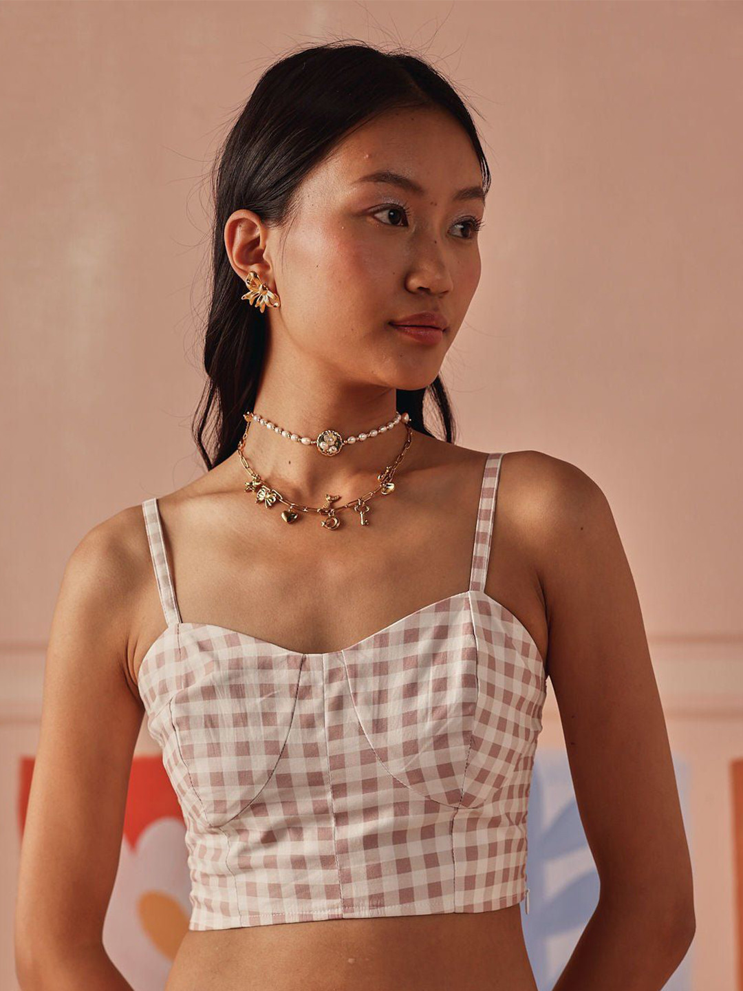 Sage by Mala Women Belle Checked Cotton Bralette Crop Top