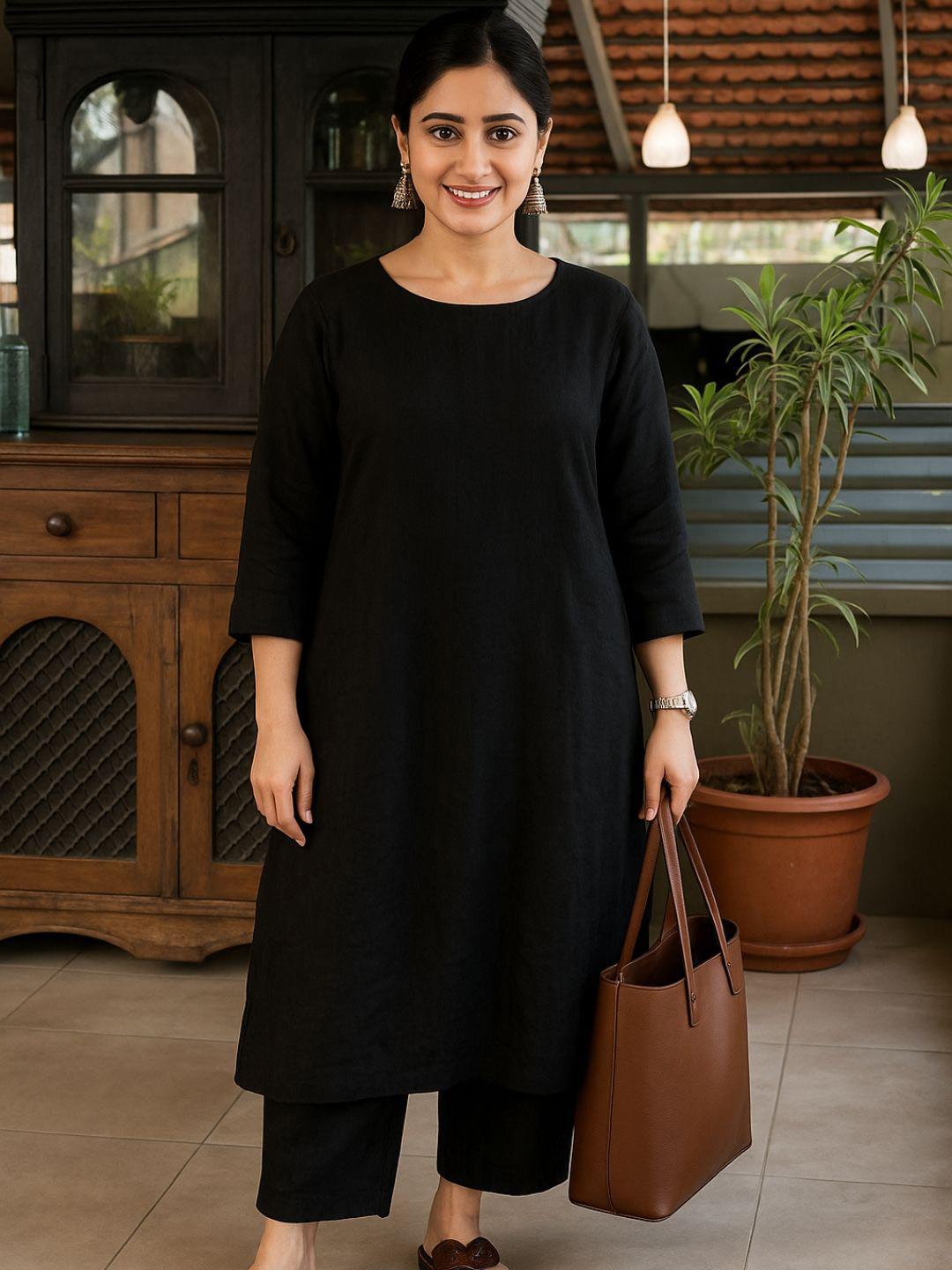 KALINI Women Round Neck Pure Cotton Straight Kurta with Palazzos
