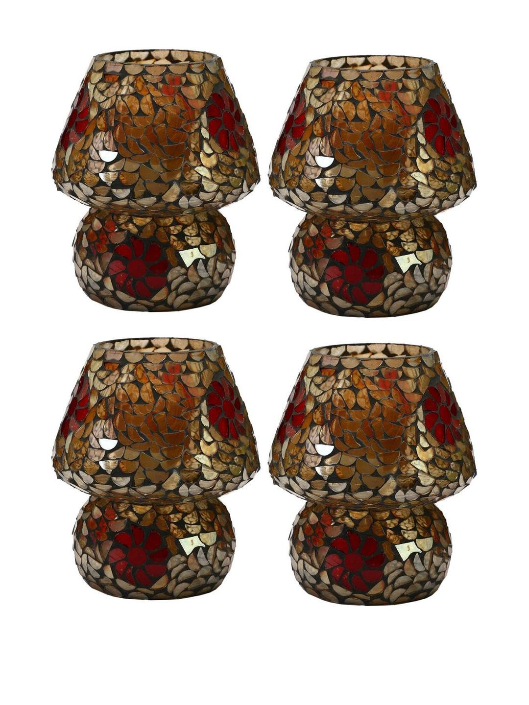 SOMIL Pack Of 4 Multicolor Glass Cylinder Table Lamps