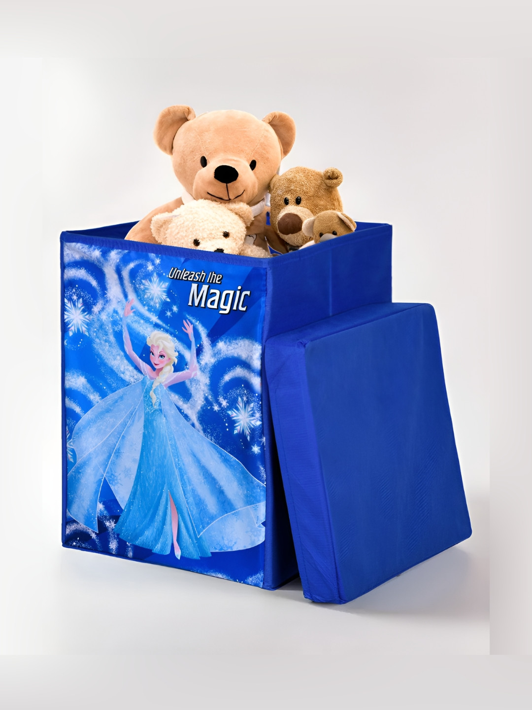 YK Navy Blue & Green Frozen Printed Storage Box With Lid & Handle 60L