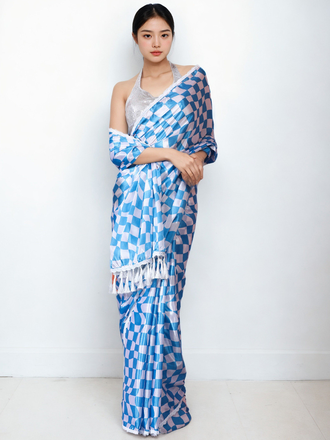 KALINI Geometric Printed Chinon Saree