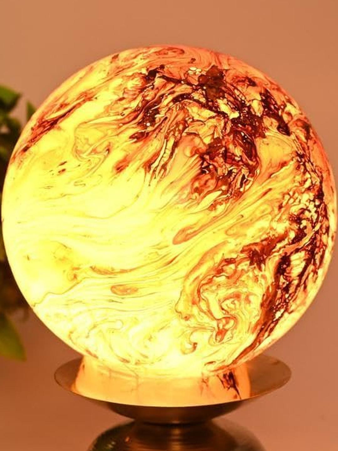 SOMIL Brown Printed Glass Circular Shaped Table Lamp