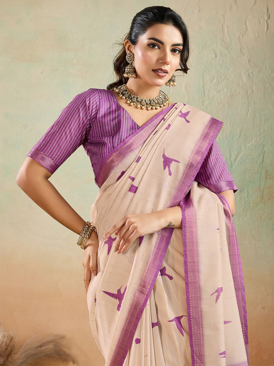 PBS PRINTS Animal Printed Zari Silk Cotton Maheshwari Saree