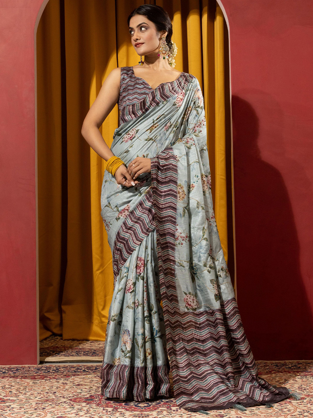 Sedora Couture Floral Kantha Work Art Silk Designer Saree