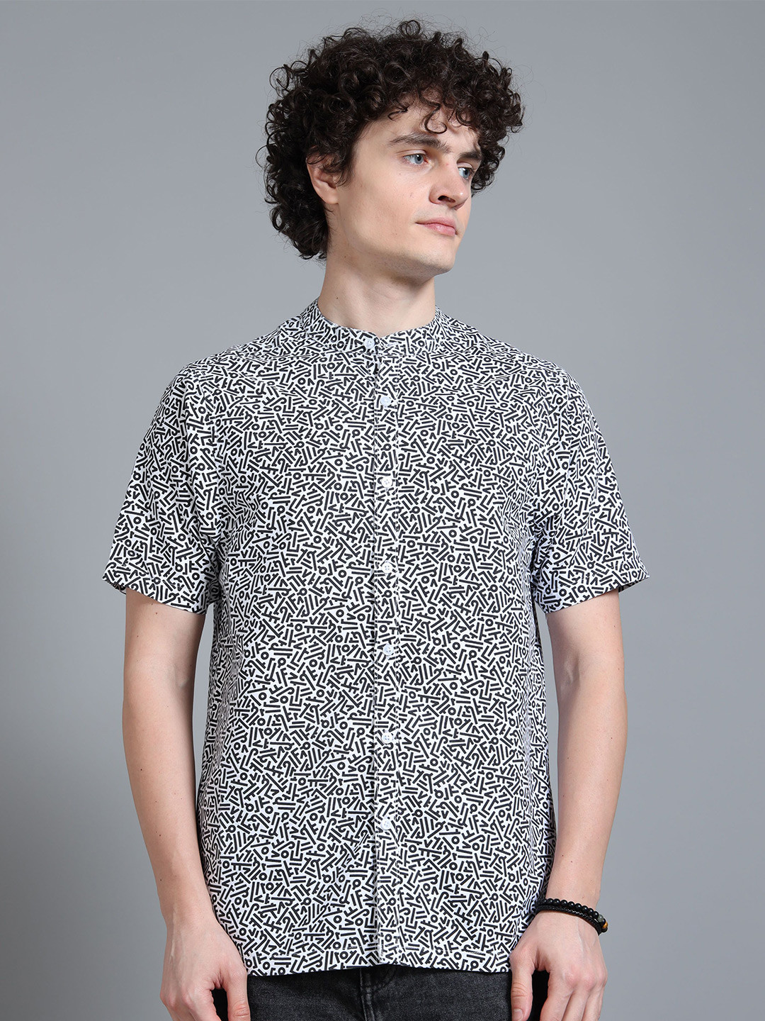 Moda Rapido Floral Printed Relaxed Fit Band Collar Oversized Shirt