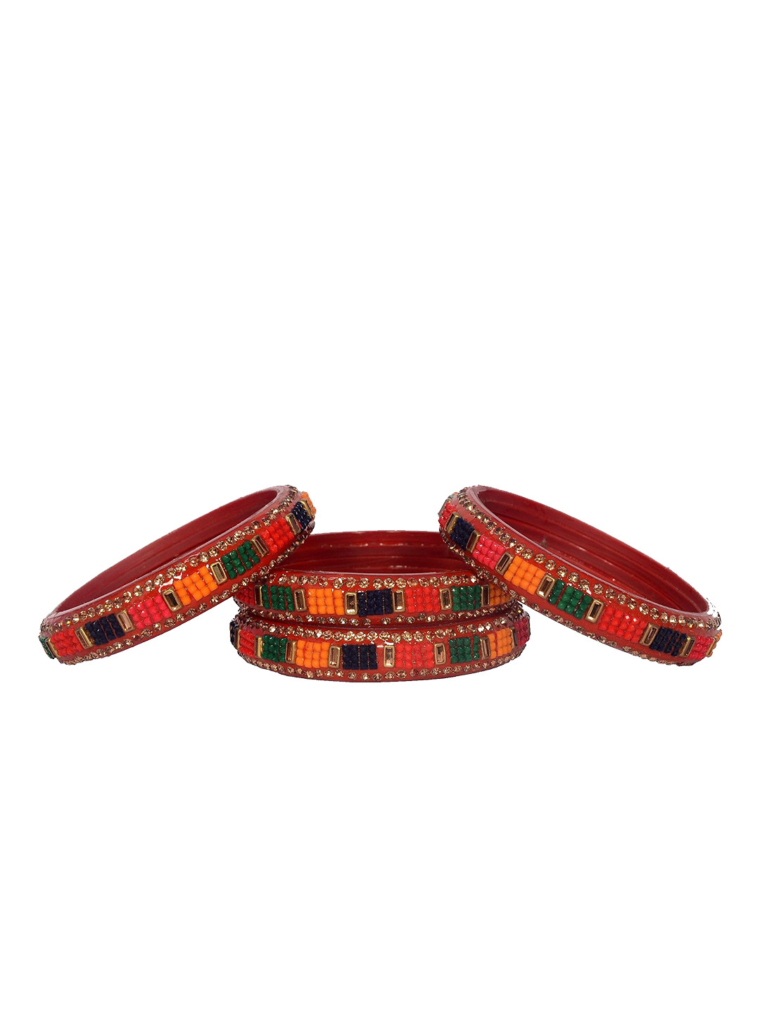 Unique dream Set Of 4 Glass Stone-Studded & Beaded Bangles