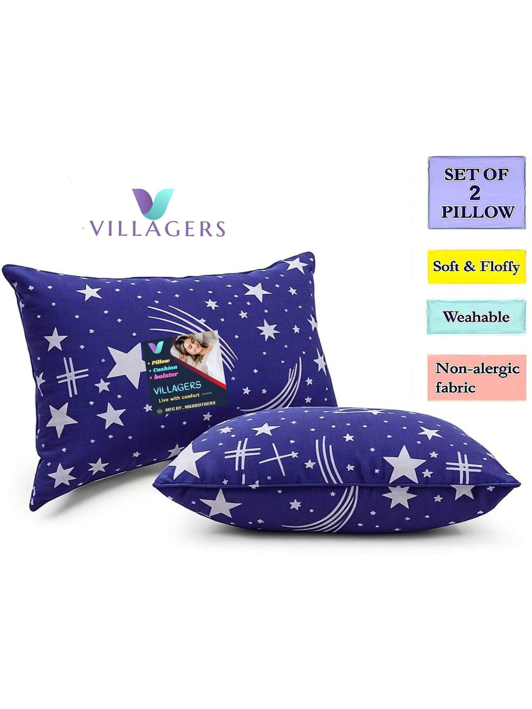 VILLAGERS Blue Set of 2 Cotton Pillow