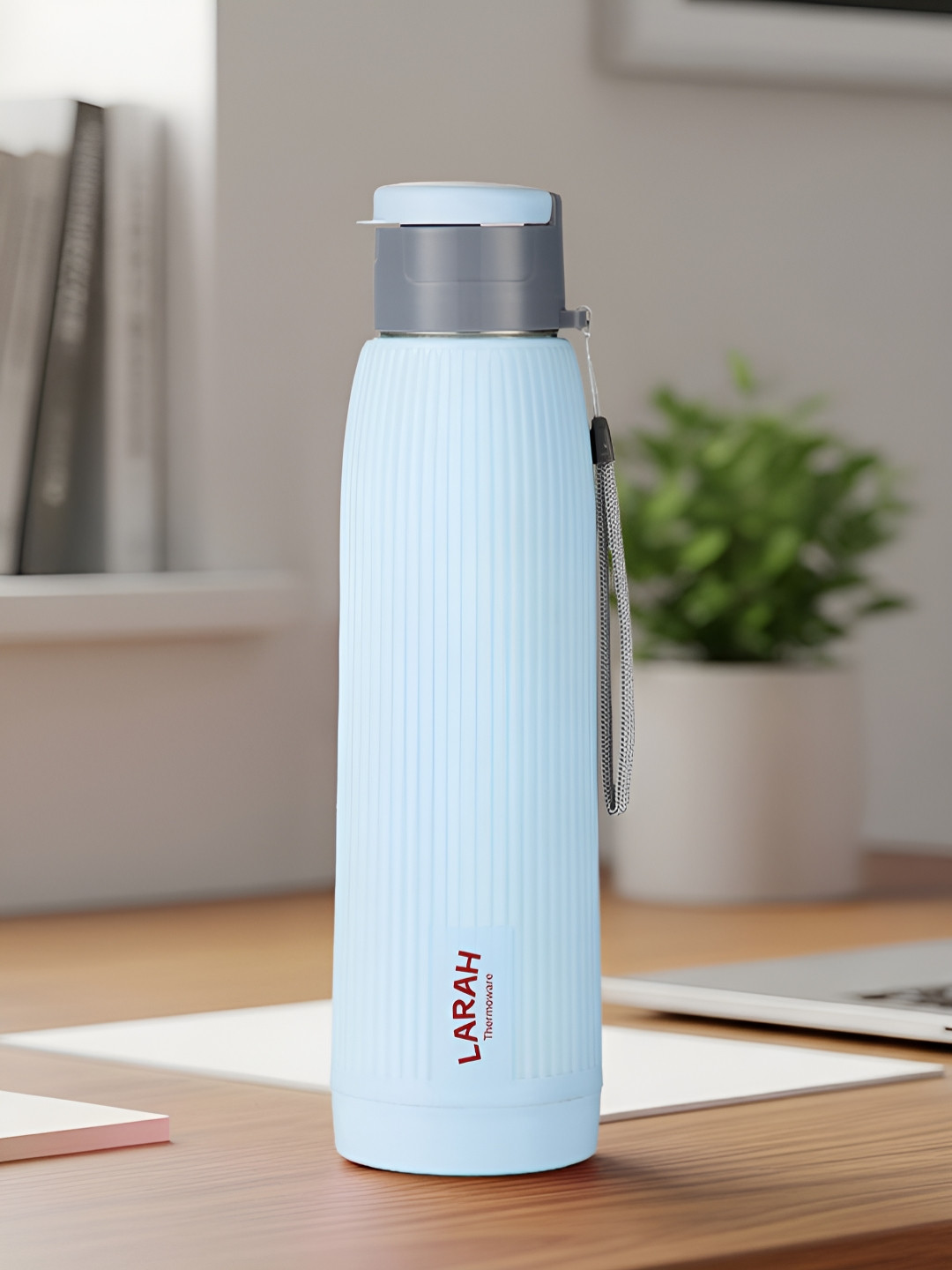Larah by BOROSIL Grey & Red Single Stainless Steel Solid Water Bottle