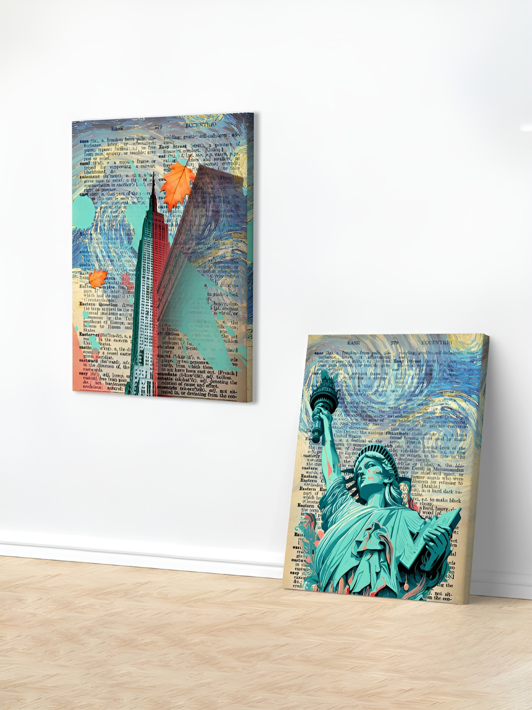 Myntra Elegant Homes Blue & Beige Set of 2 Piece Canvas Abstract Wall Paintings