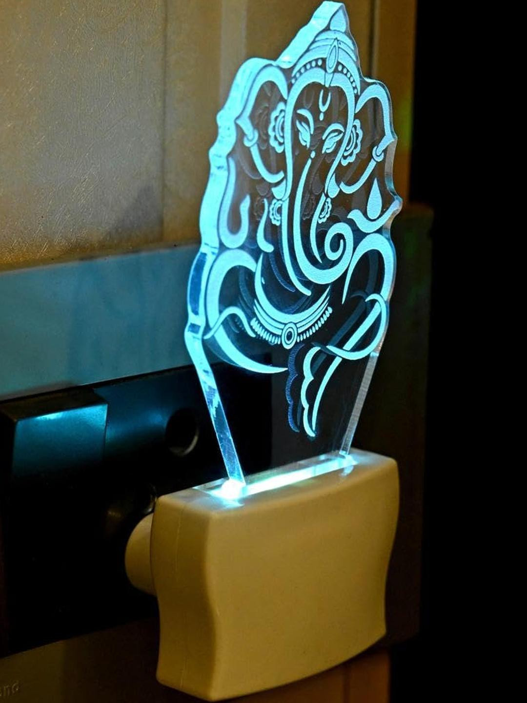 SOMIL Green & Blue Acrylic Lord Ganesh Printed Glass With LED Night Lamp