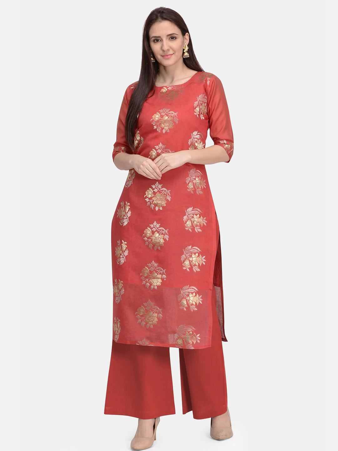 Solucions Women Red A-Line Viscose Rayon Kurtas