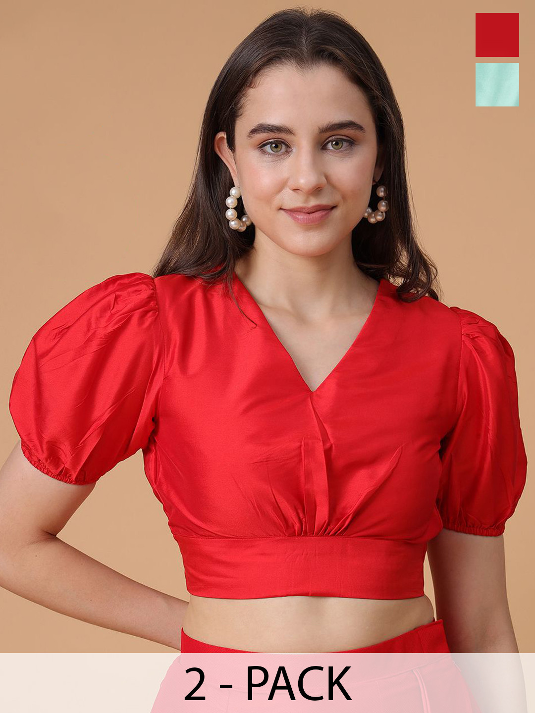 Frolic Rolic Pista Pack Of 2 V-Neck Puff Sleeves Blouse