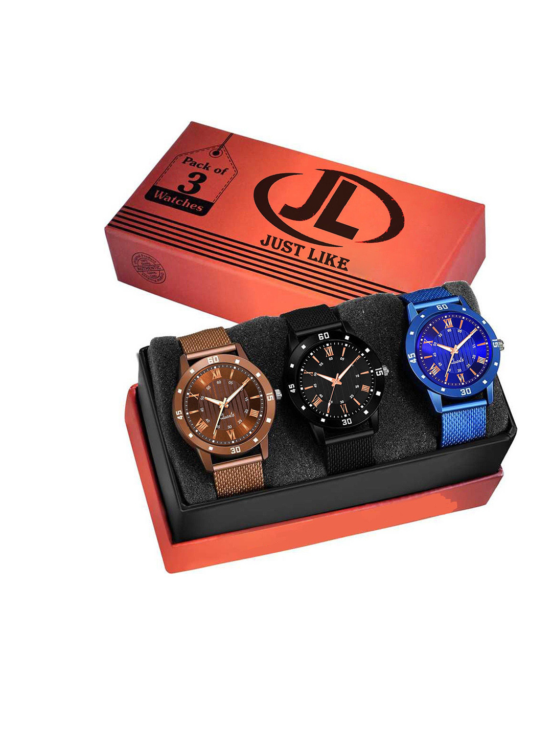 JUST LIKE Unisex Pack Of 3 Dial & Textured Straps Analogue Watch WATG2UF9KE9YBNGT