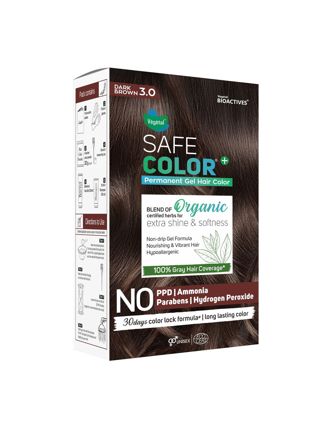 Vegetal Organic Permanent Gel Hair Colour- 190 ml- Dark Brown 3.0