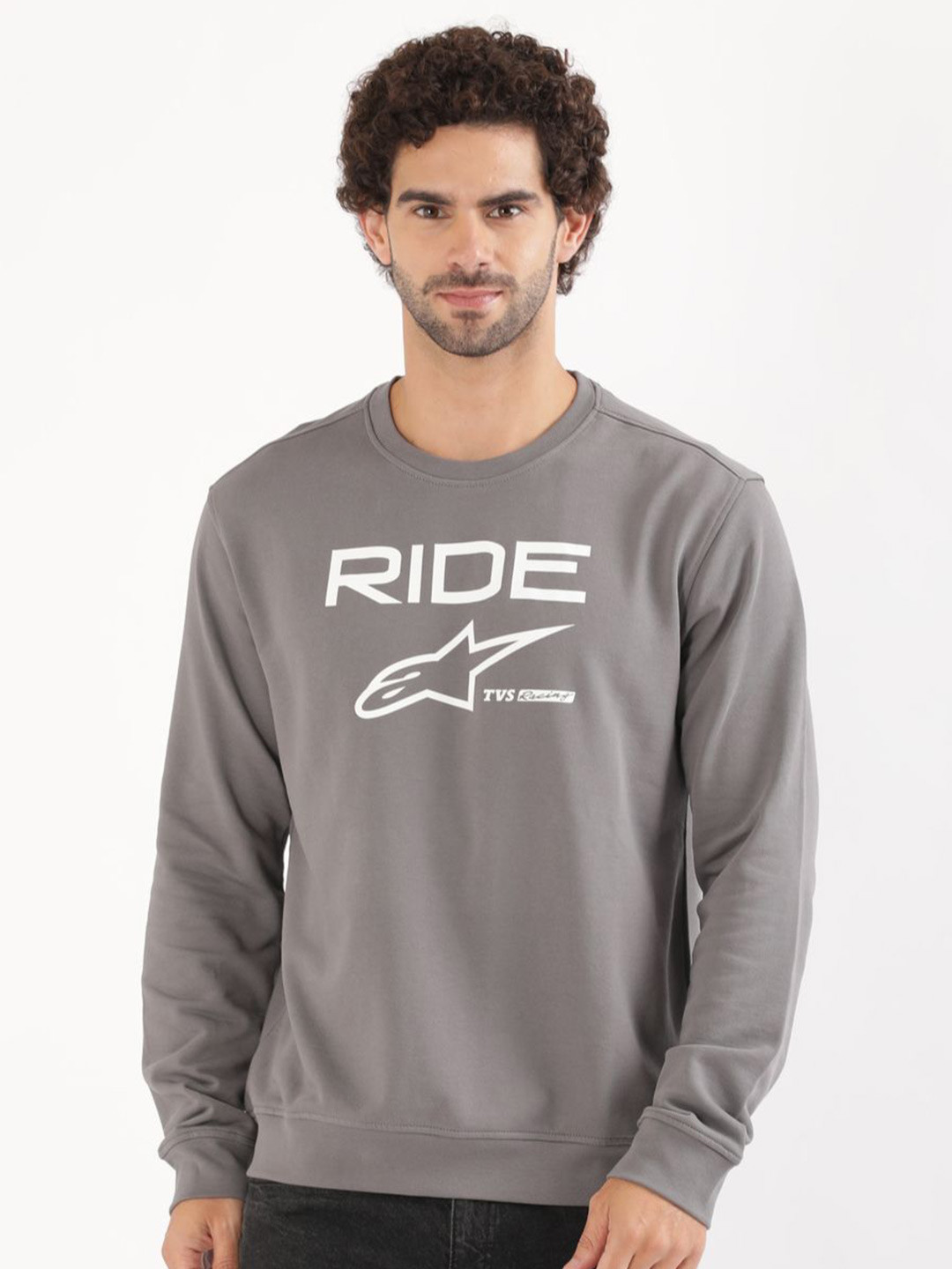 TVS Racing x Alpinestars Men Typography Printed Round Neck Cotton Sweatshirt