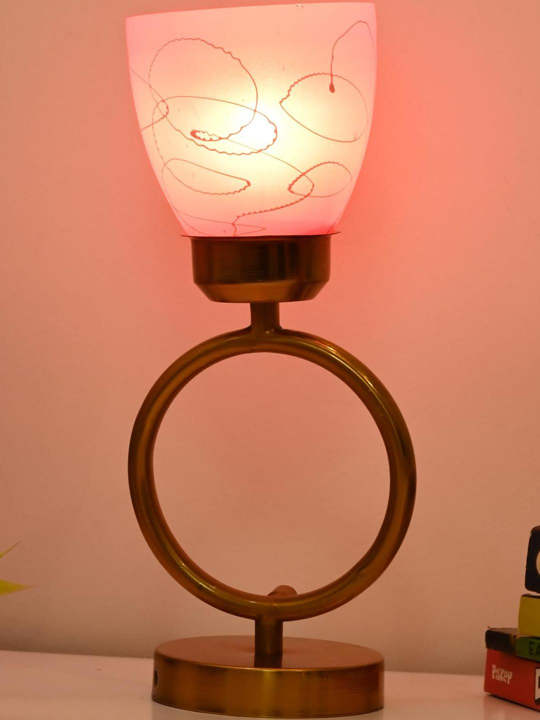 SOMIL Pink Printed Glass Decorative Table Lamp