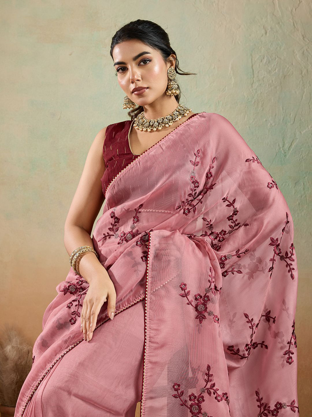 PBS PRINTS Embroidered Organza Saree