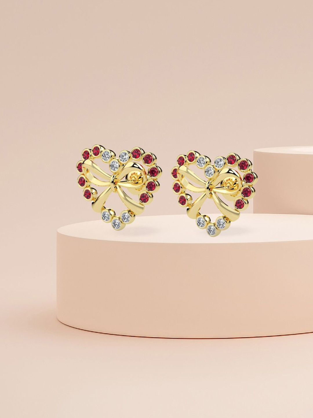 Emori 18KT Gold Bow & Heart Lab Diamond Earrings-3.73 g