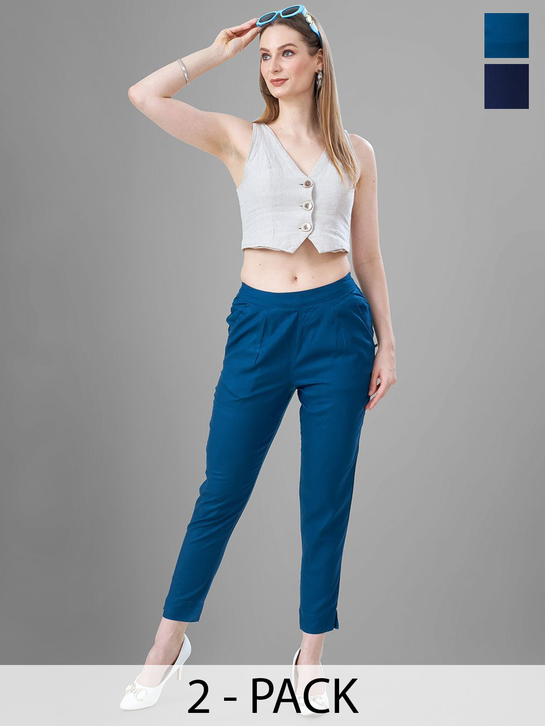 T19 Women Pack Of 2 Relaxed Silk Trousers