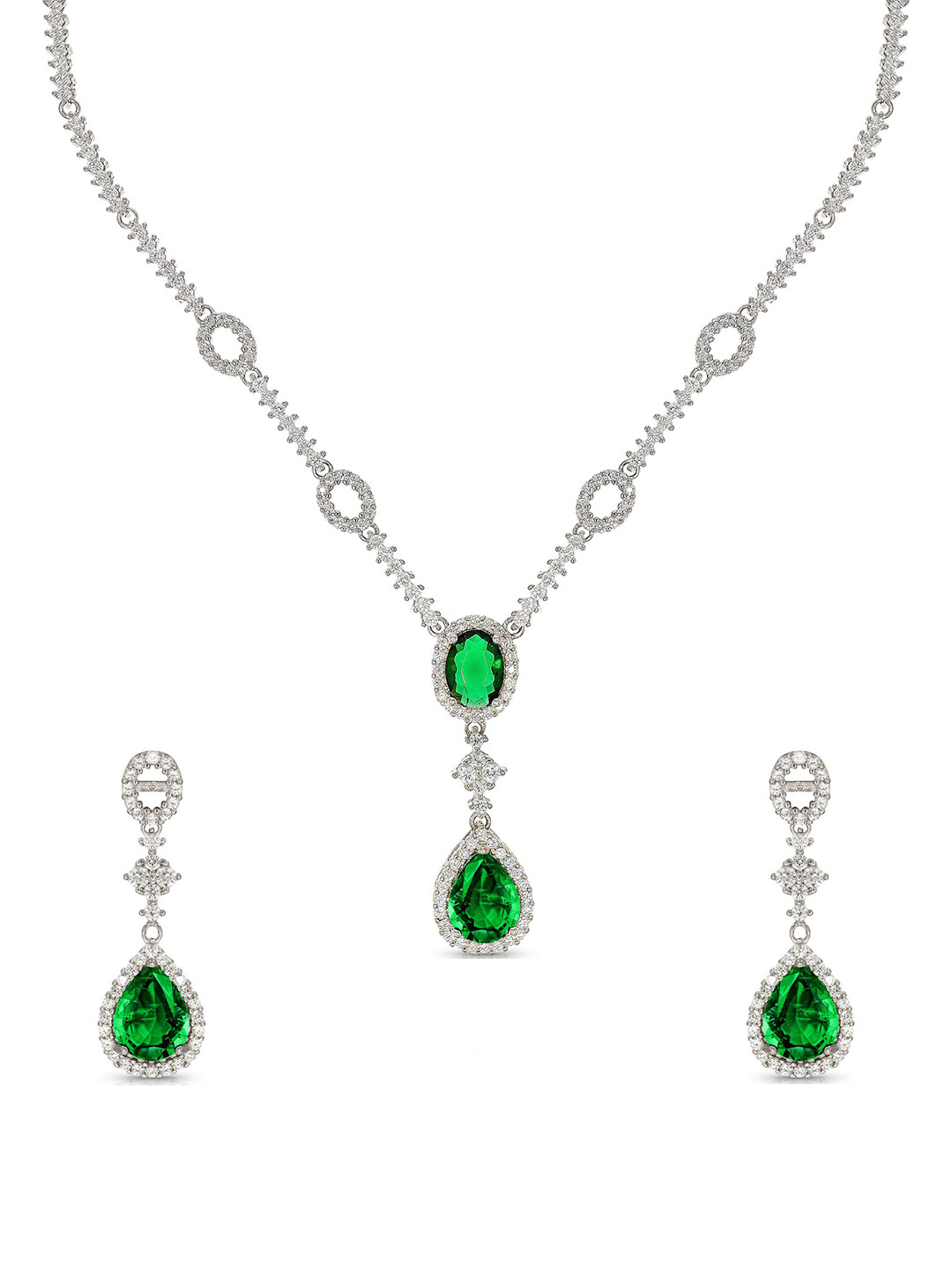 BHIMA 925 Sterling Silver Mystic Green Drops Necklace Set