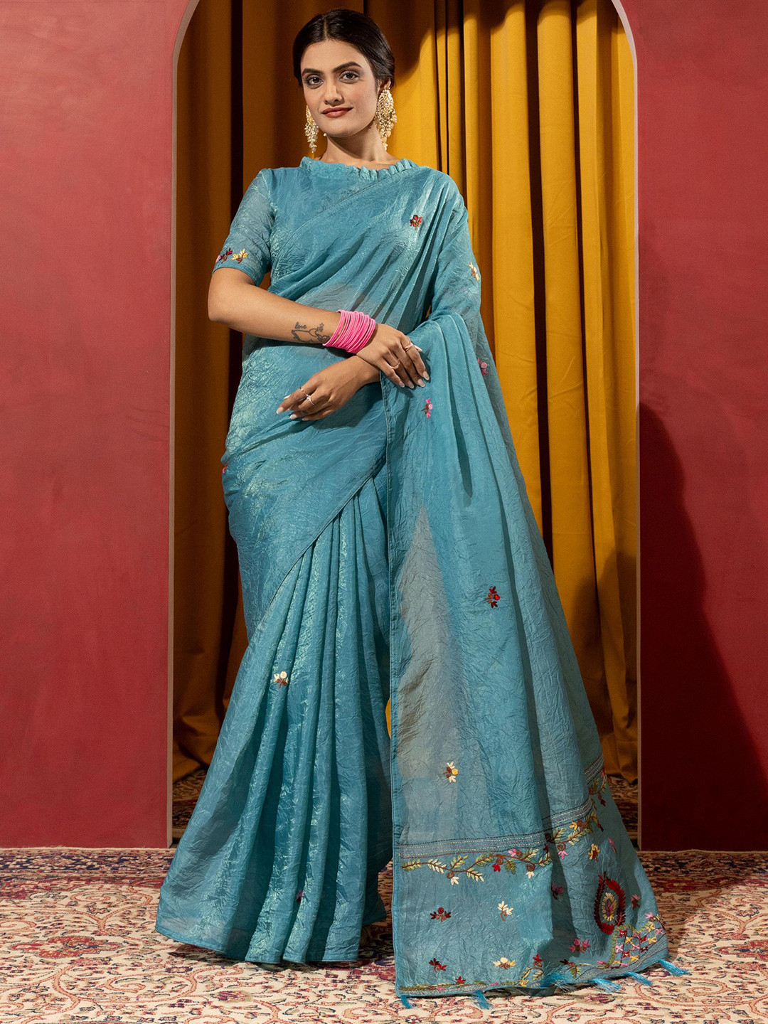 Sedora Couture Floral Embroidered Kashida Saree