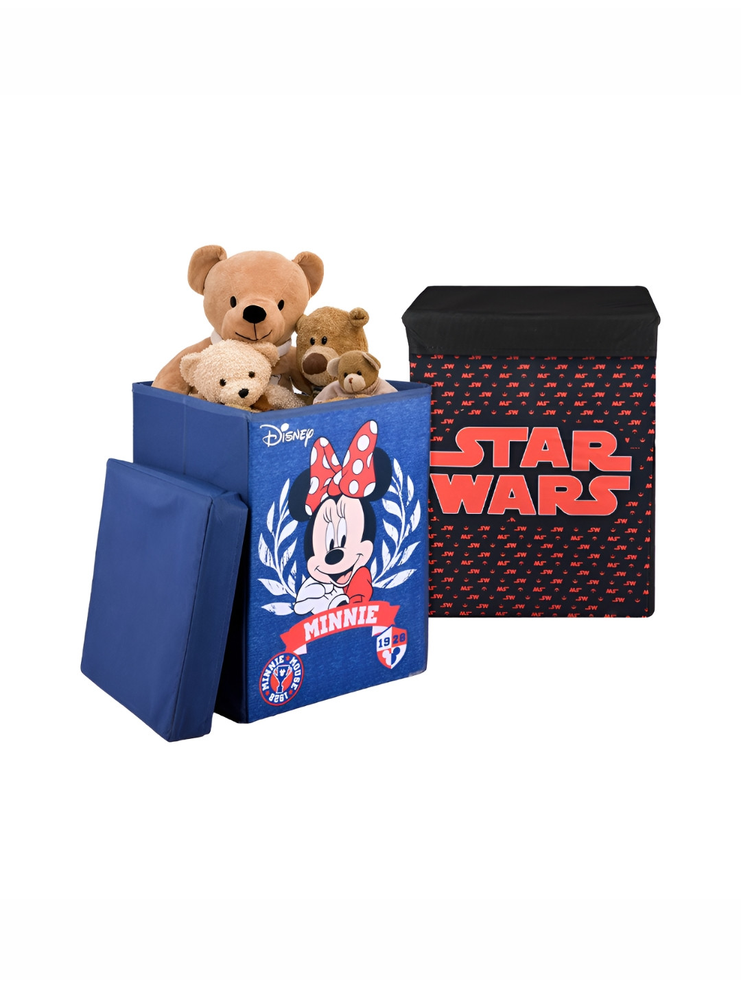 YK Blue & Black 2 Pieces Disney Toy Printed Multi-Utility Organisers With Lid & Handles