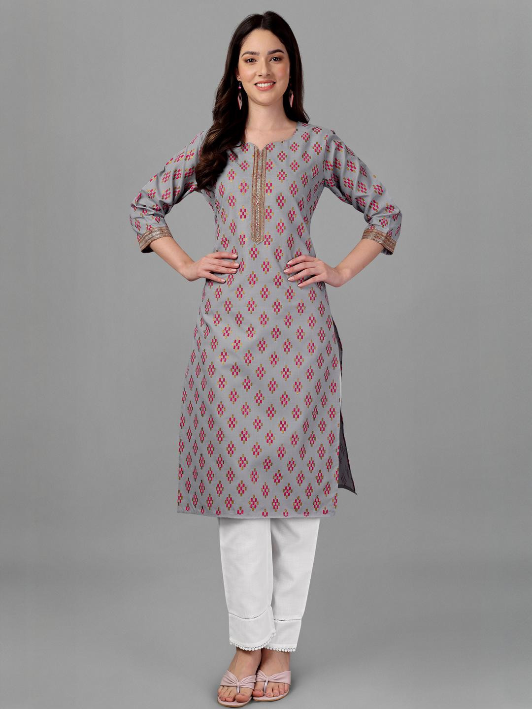 Solucions Women Grey A-Line Cotton Kurtas