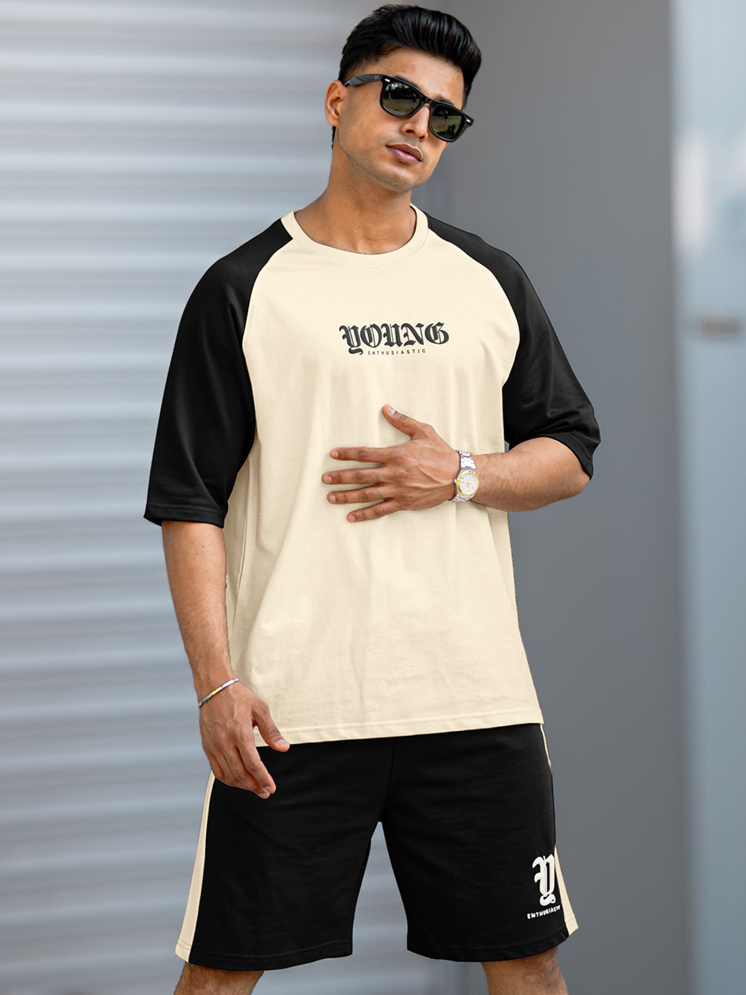 Maniac Young Printed Cotton Oversized Round Neck Half Sleeve T-Shirt & Shorts Co-Ord Set