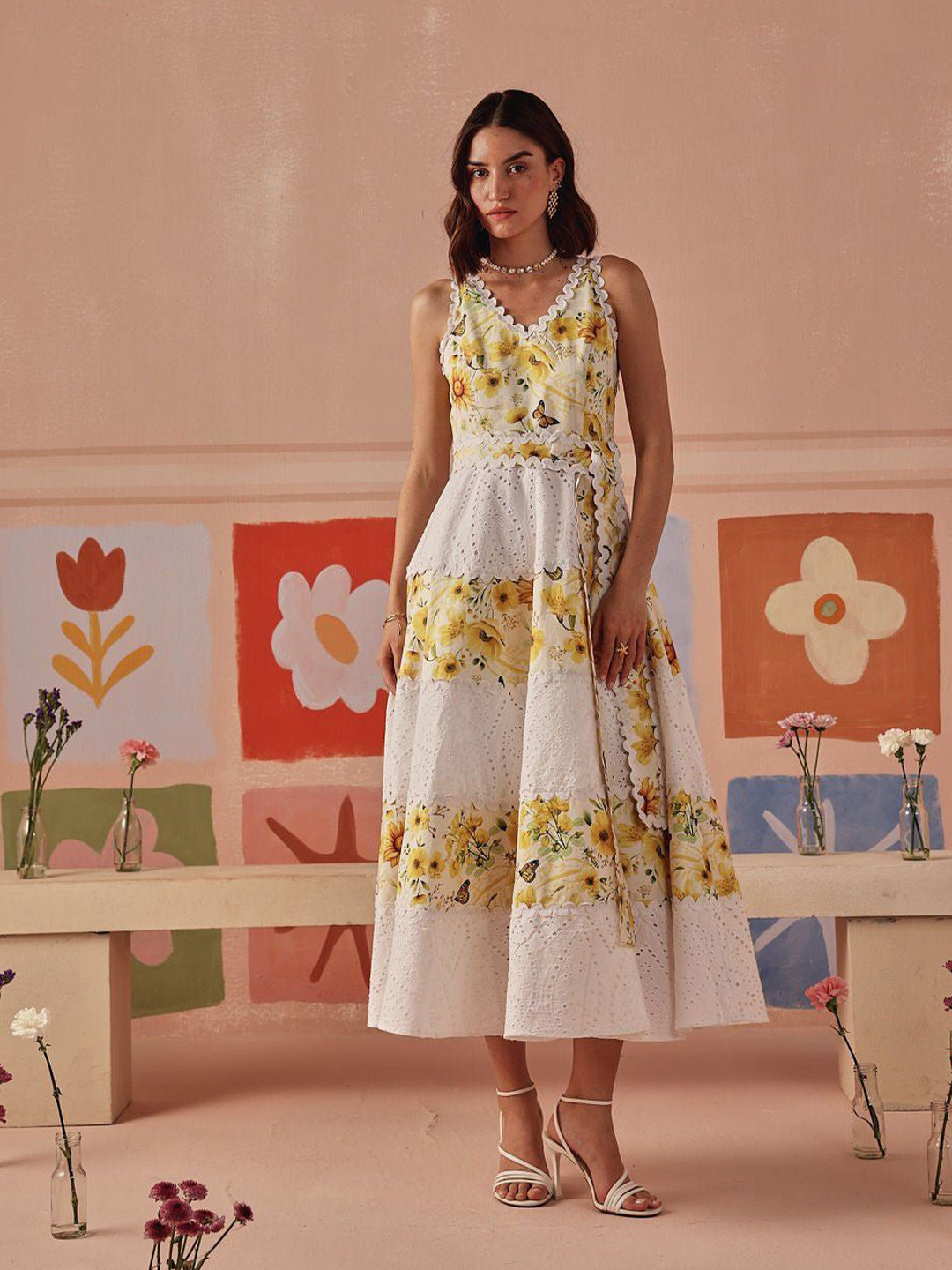 Sage by Mala Women Floral Print A-Line Midi Dress