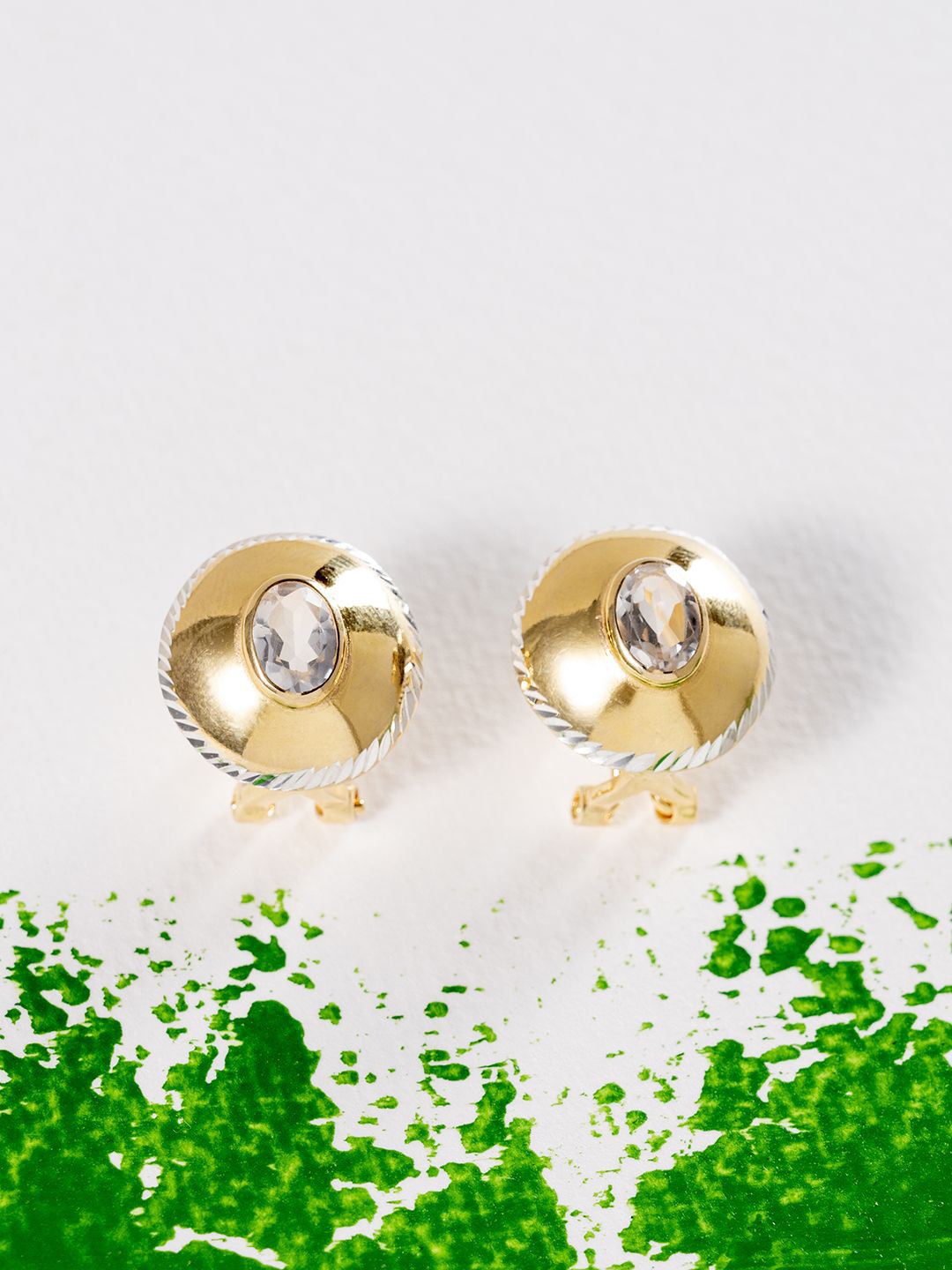 Stone Story By Shruti 925 Sterling Silver Gold-Plated Quartz Studded Circular Shaped Studs