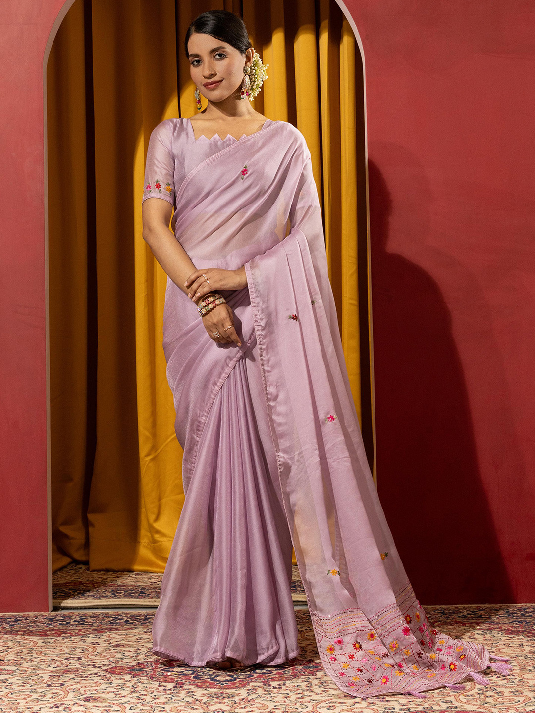 Sedora Couture Floral Embroidered Kashida Saree