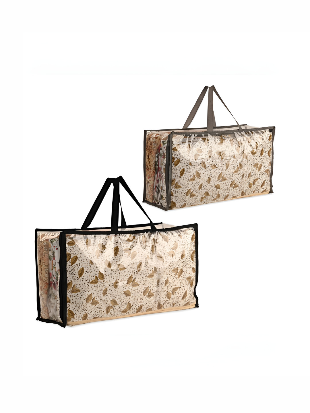 RUBOXA Transparent & Black 2 Pieces Storage Bags With Handle