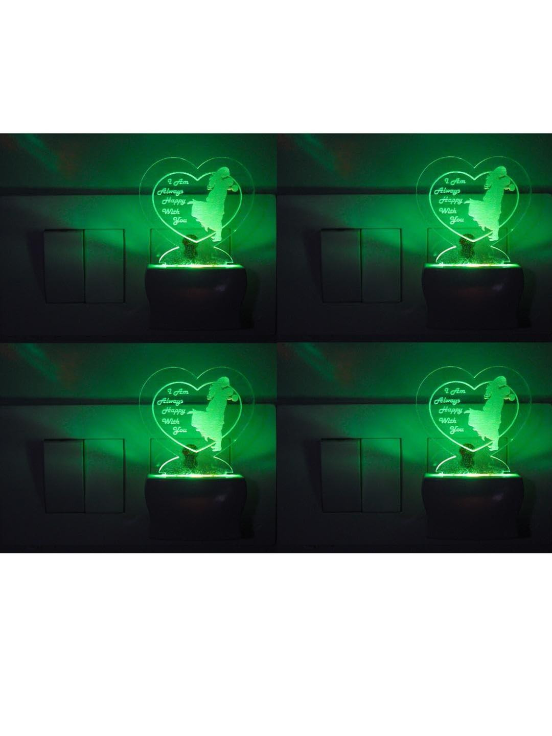 SOMIL Green & Blue Pack Of 4 Acrylic Printed Glass With LED Night Lamps