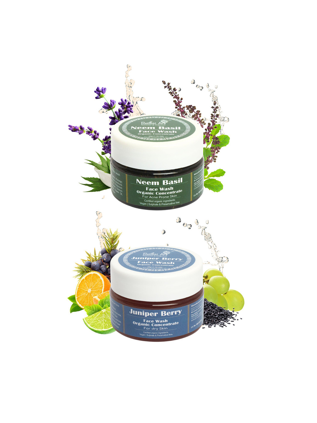Rustic Art Set Of 2 Neem Basil & Juniper Berry Face Wash -50 g Each