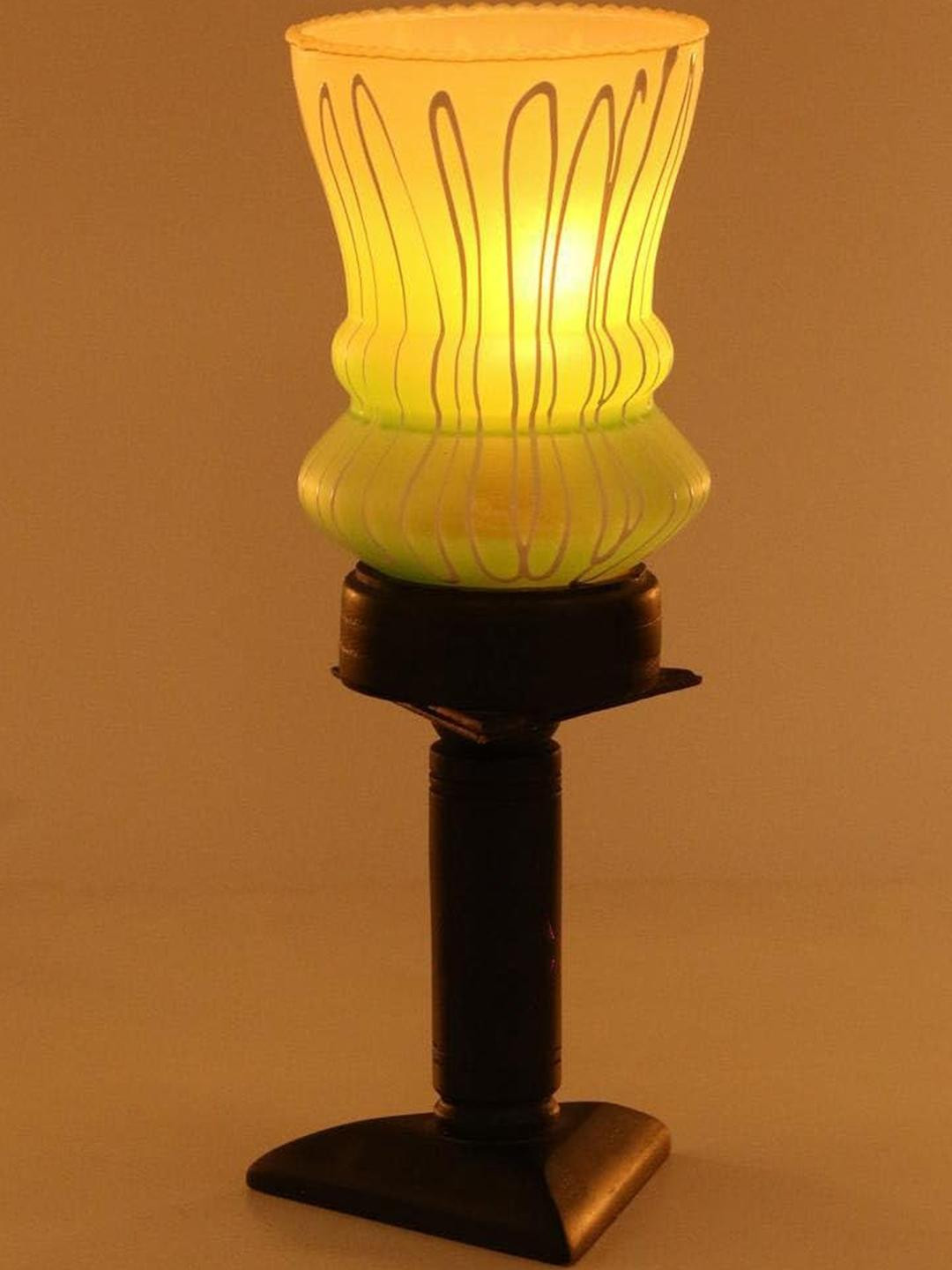 SOMIL White And Green Printed Glass Cylindrical Shaped Table Lamp