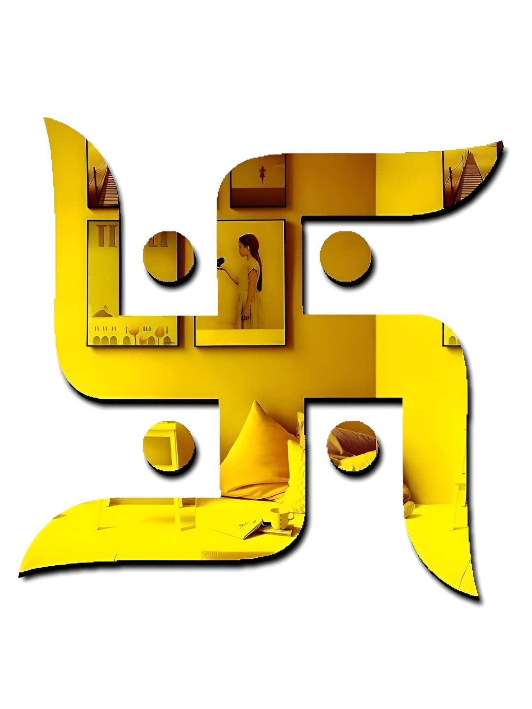 VAH Kya Bat Hai !! Yellow Swastika Mirror StickersWallDecor