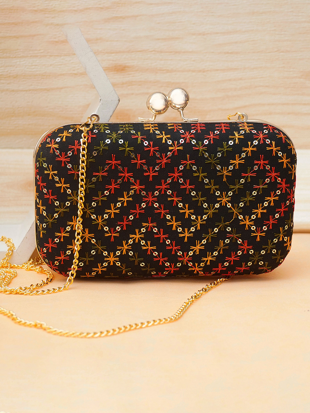 FOR THE BEAUTIFUL YOU Embroidered Sequinned Box Clutch