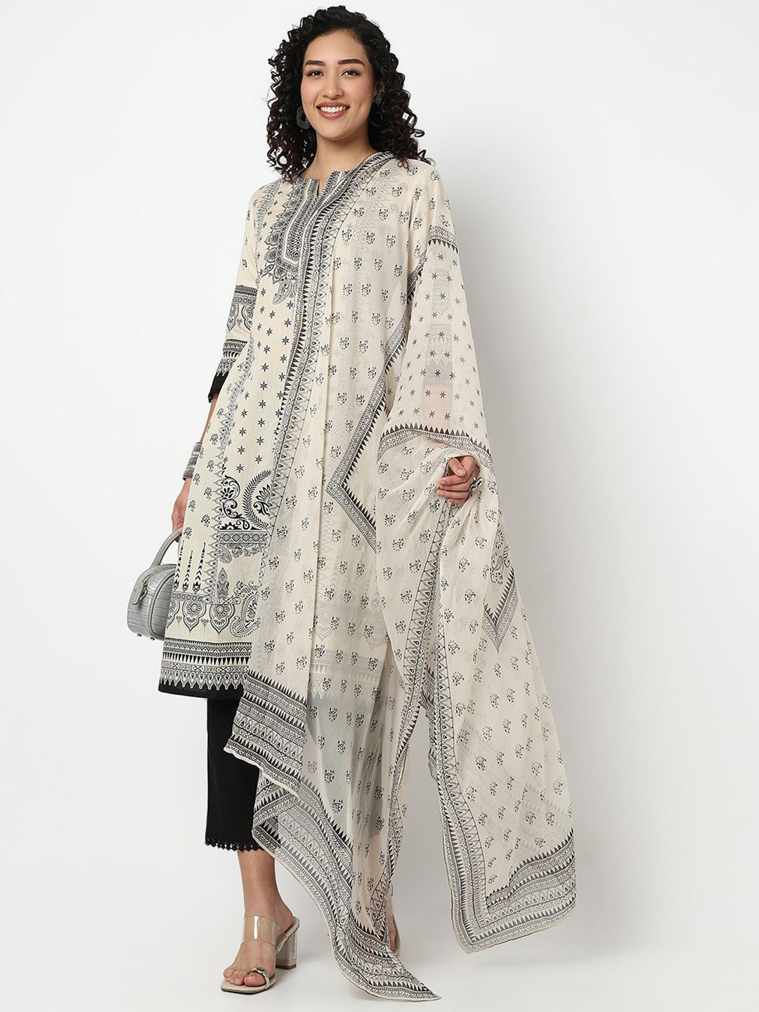 Ethnicity Ethnic Motifs Printed Notch Neck A Line Kurta With Trousers & Dupatta