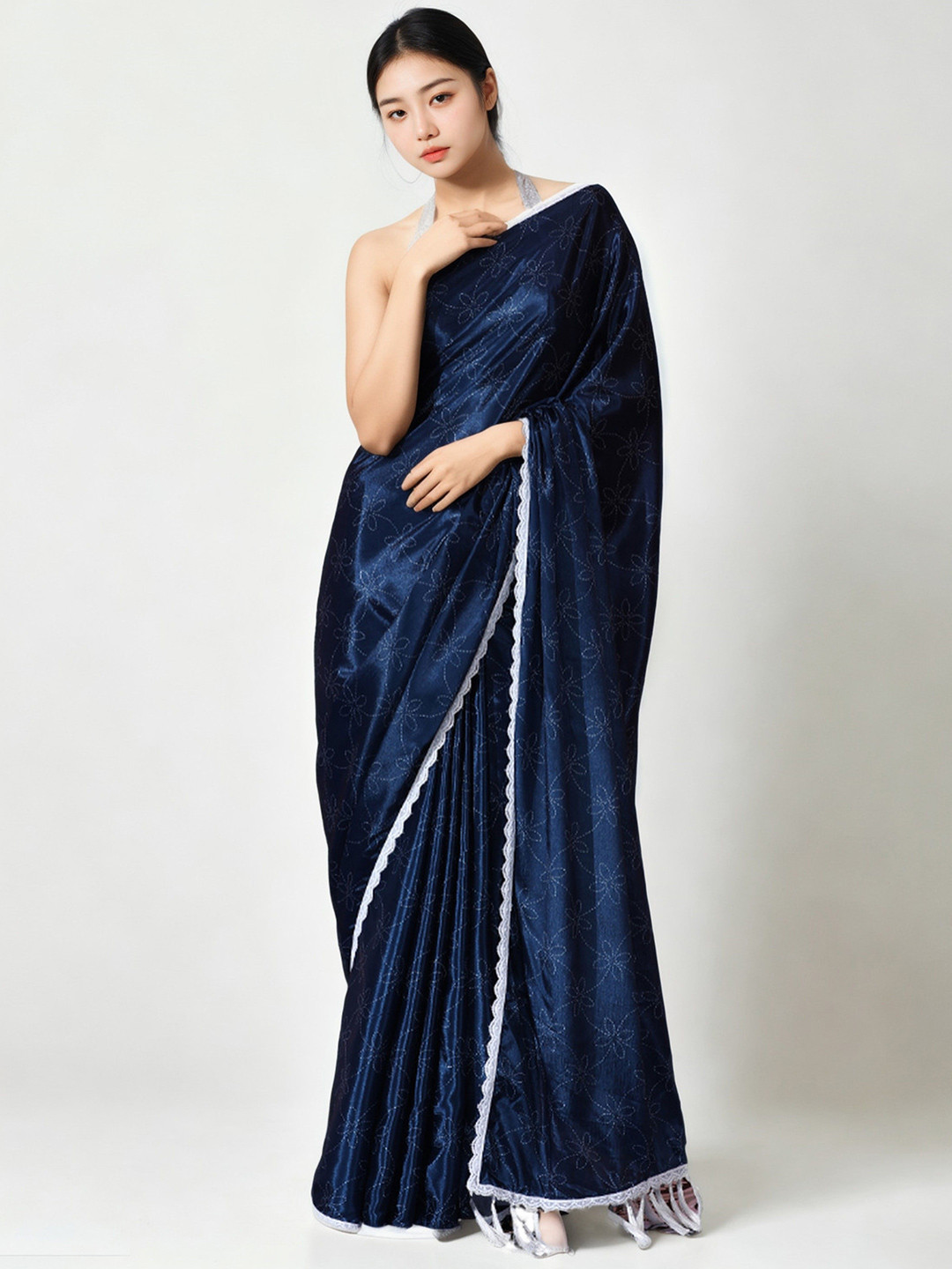 KALINI Printed Scallop Schiffli Border Saree