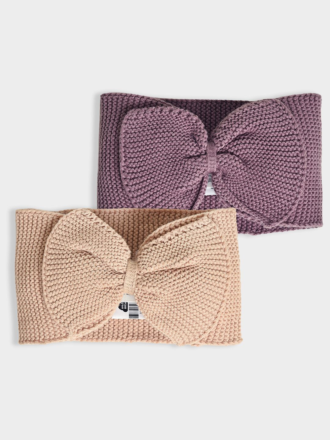 MiArcus Beige & Mauve Pack of 2 Knitted Bow Design Headband
