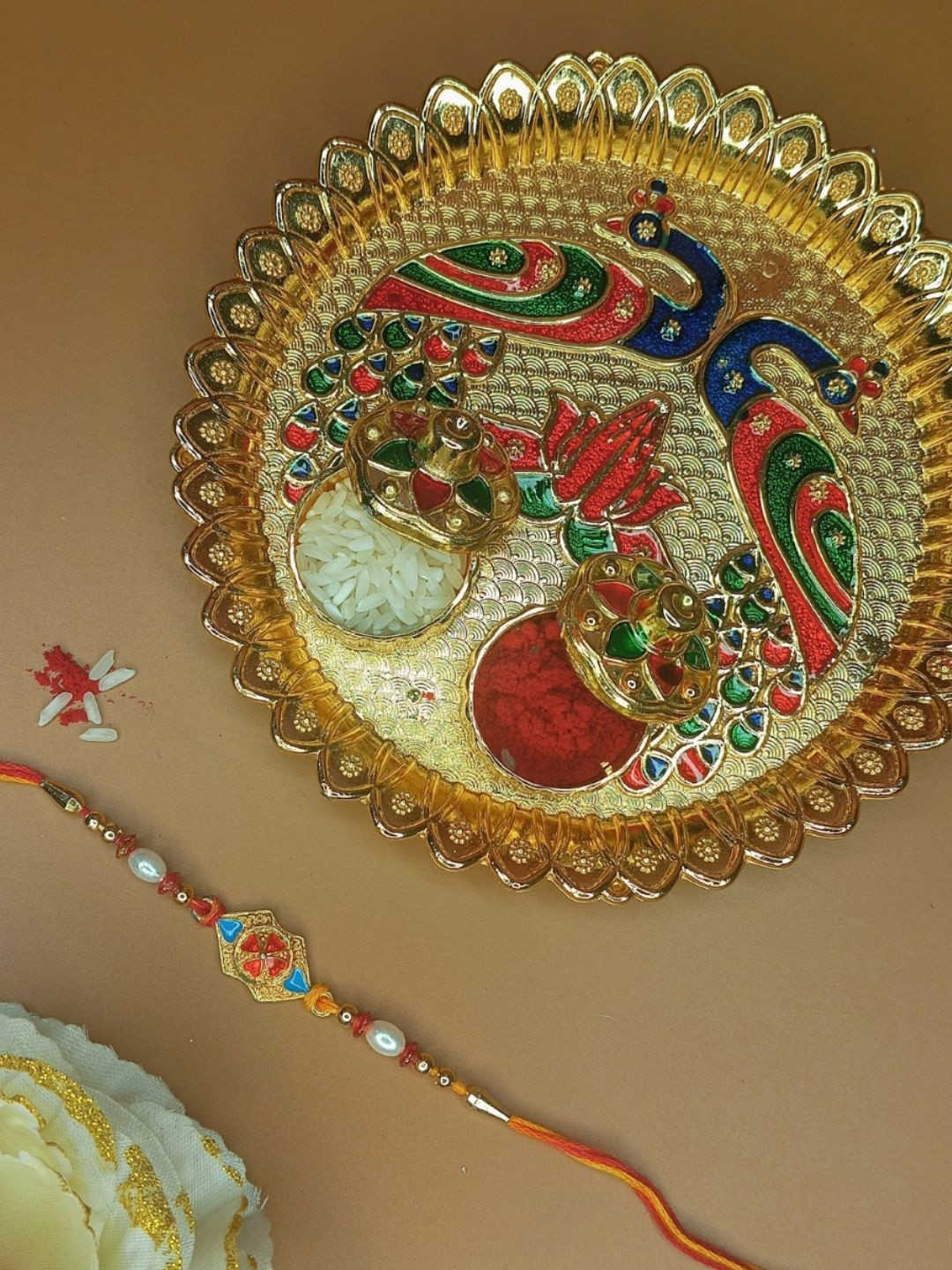 Anouk Rakhi Pooja Thali Greeting Card & Roli Chawal