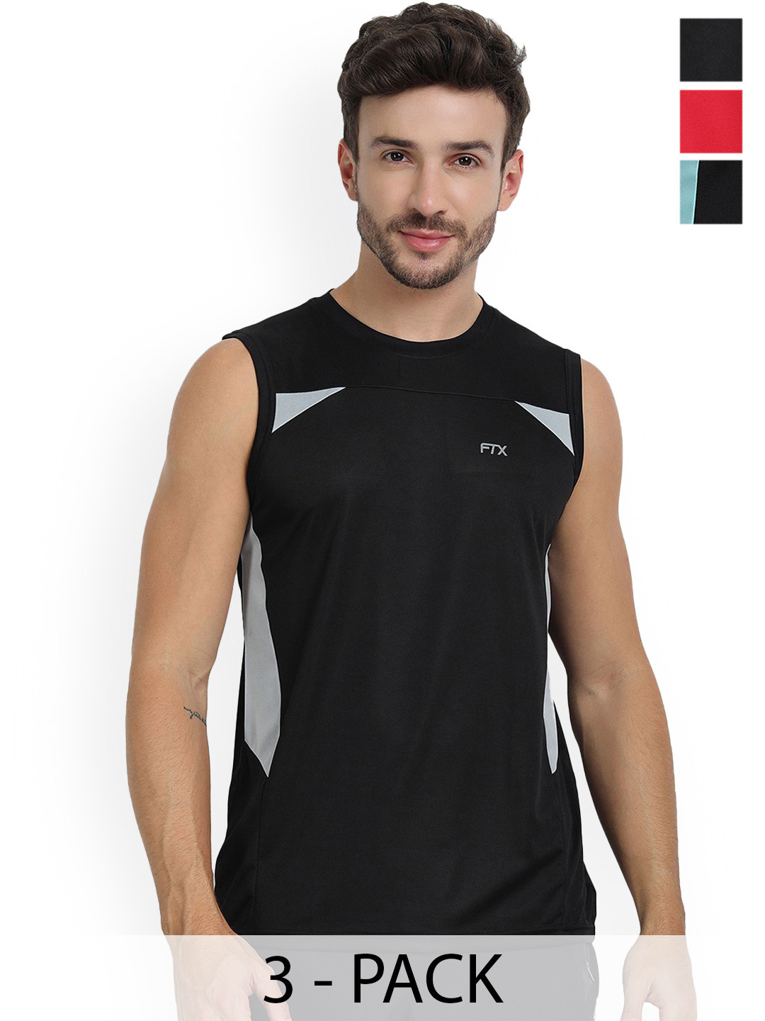 FTX Pack Of 3 Colourblocked Dry-Fit Round Neck Gym Vests 709-2_709-3_709-4-S