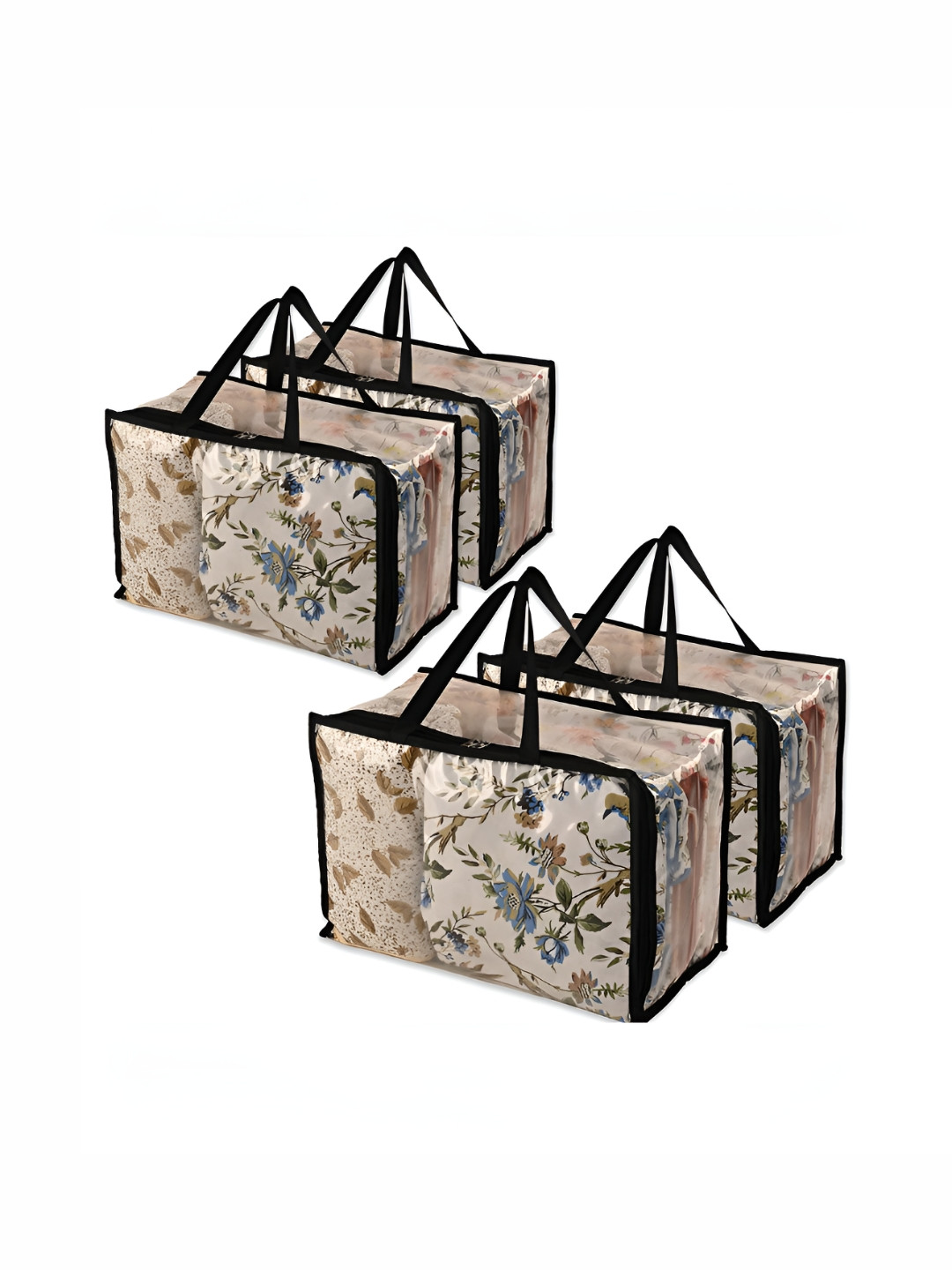 RUBOXA Transparent & Black 4 Pieces Storage Bags With Zip