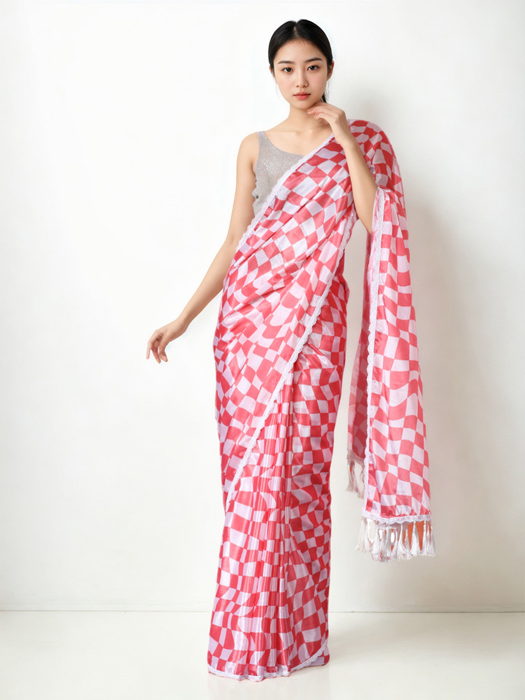DIVASTRI Women's Soft Chinon Checked Saree