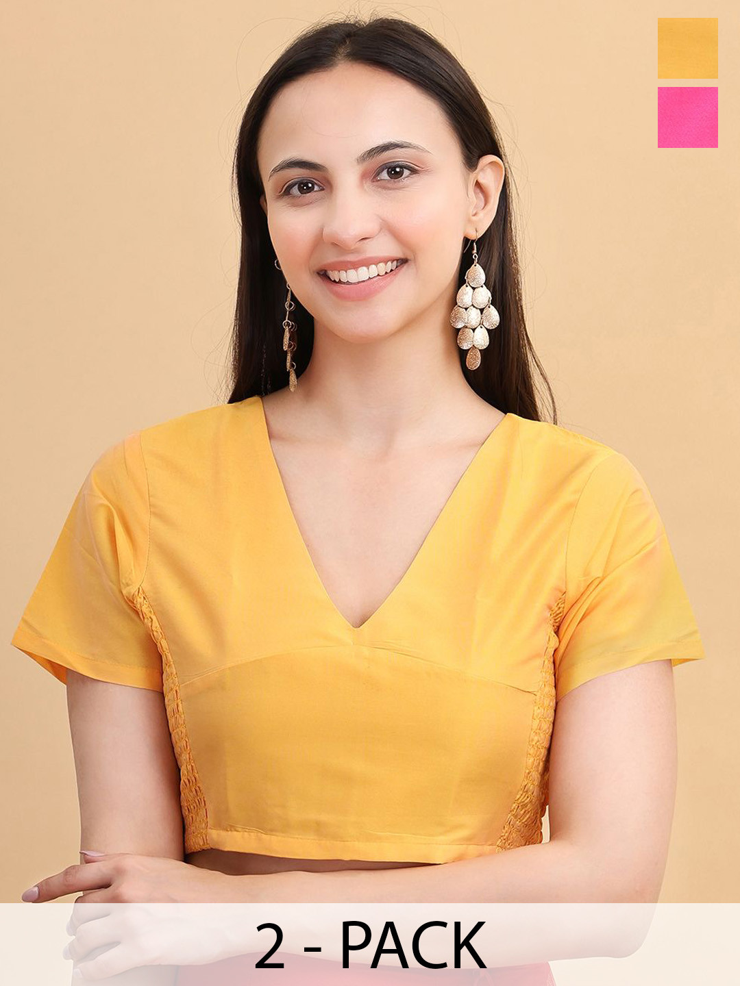 Frolic Rolic Pack Of 2 V Neck Saree Smoking detail Short Sleeves Blouse