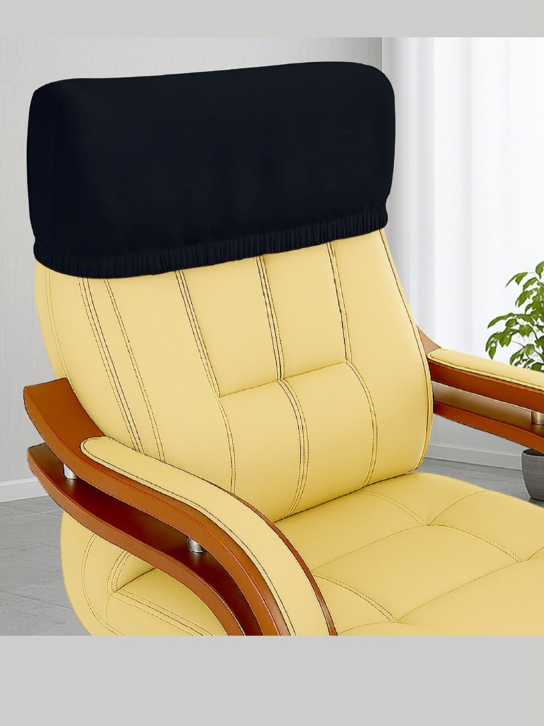 Lazi Black 200 GSM Elastic Boss Chair Headrest Cover