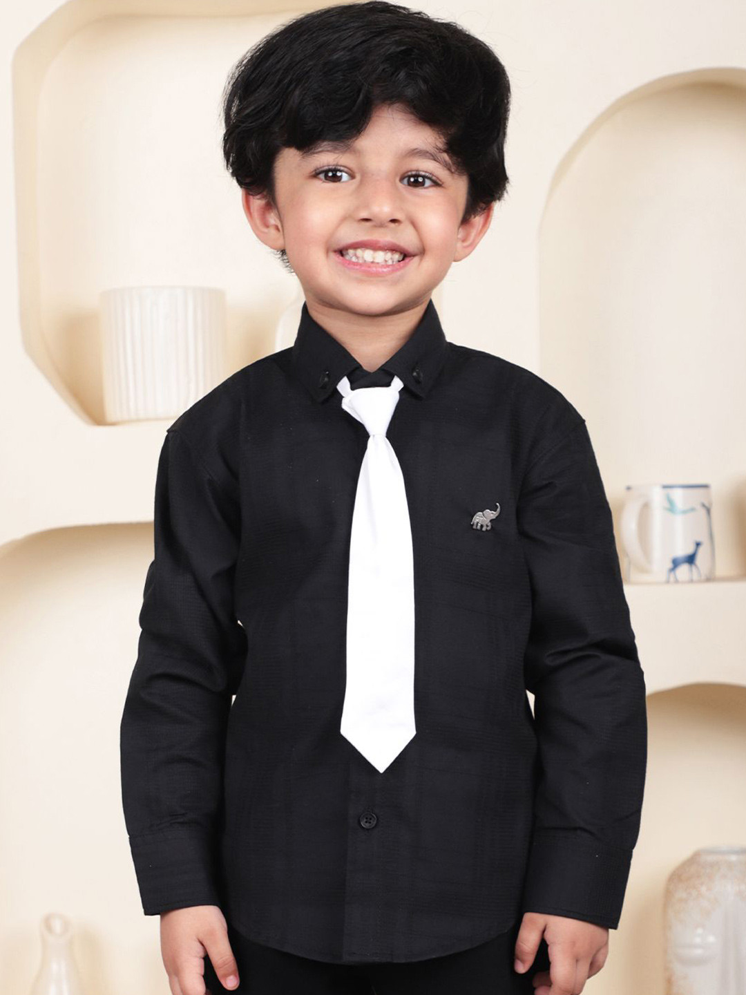 Polka Tots Boys Pack of 2 Solid Button-Down Collar Cotton Formal Shirts