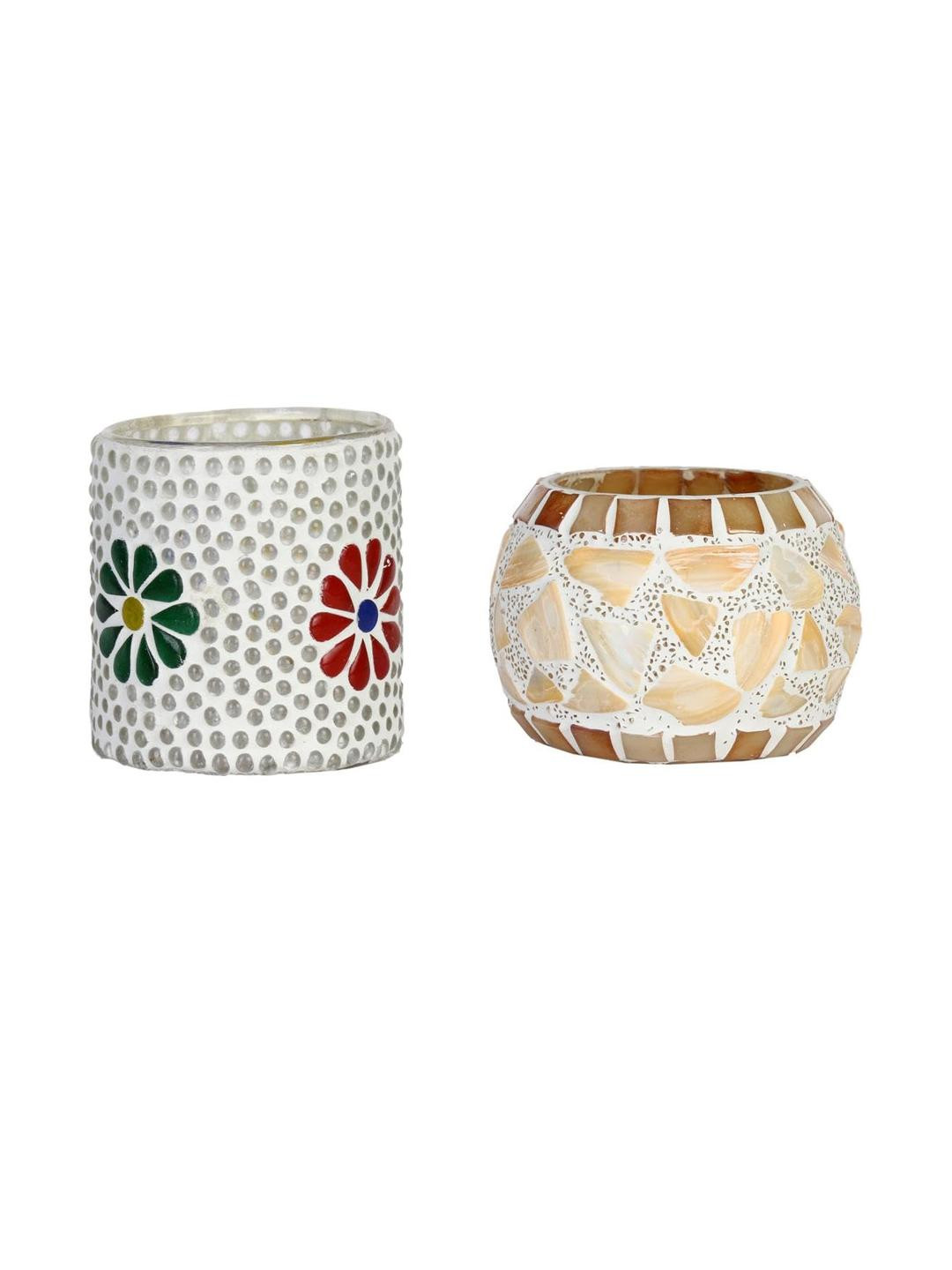 Somil Vibrant Multicolor Glass Candle Holder  Add A Touch Of Magic To Diwali, Parties & Candlelight Dinners, Size-7 X 7 X 7  Cm , 8.5 X 8.5 X 7  Cm Pack OF 2